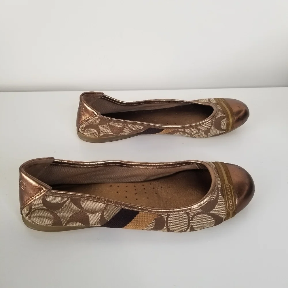Coach Bronze Gold Canvas Logo Ballet Flats Size 6B